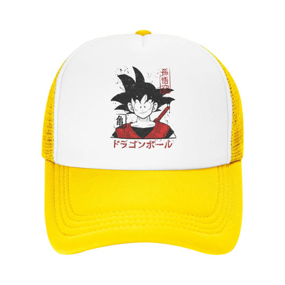 Japońska czapka z daszkiem Goku z serii Dragon Ball Z z siateczką – unisex, modne czapki przeciwsłoneczne, czapki typu snapback, czapki wędkarskie, zimowe czapki typu trucker