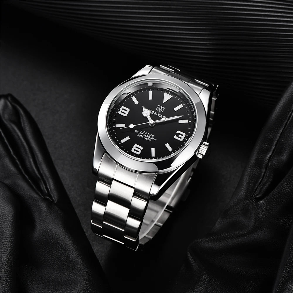 BENYAR 2025 Neue automatische mechanische Herrenuhr, Business-Sport-Luxus-Herrenuhr, 50M wasserdichte Uhr, Relogios Masculino