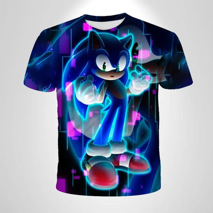 206 Sonic The Hedgehog Anime Boys' Breathable T-shirt Children's Fashion Clothing Casual Wear, Breathable Thin Style, Unisex Top