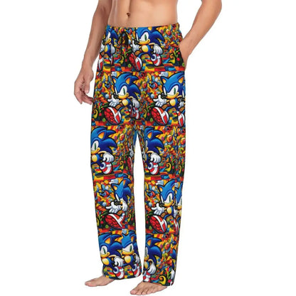 Custom Print Men's Soniced Pajama Pants Hedgehog Game Sleepwear Sleep Lounge Bottoms with Pockets