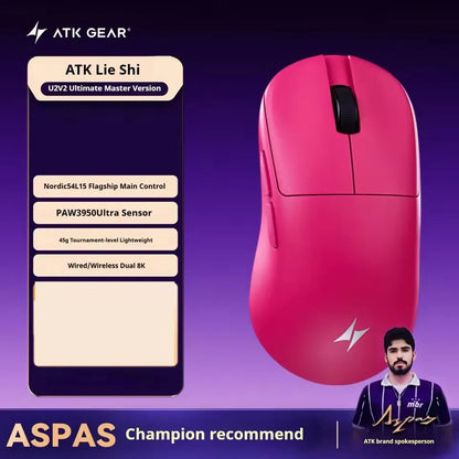NEW ATK U2 V2 Mini Ultimate Wireless Gaming Mouse Tri-model Lightweight PAW3950Ultra 8KHz 500mAh Custom Ergonomic E-sports Mouse