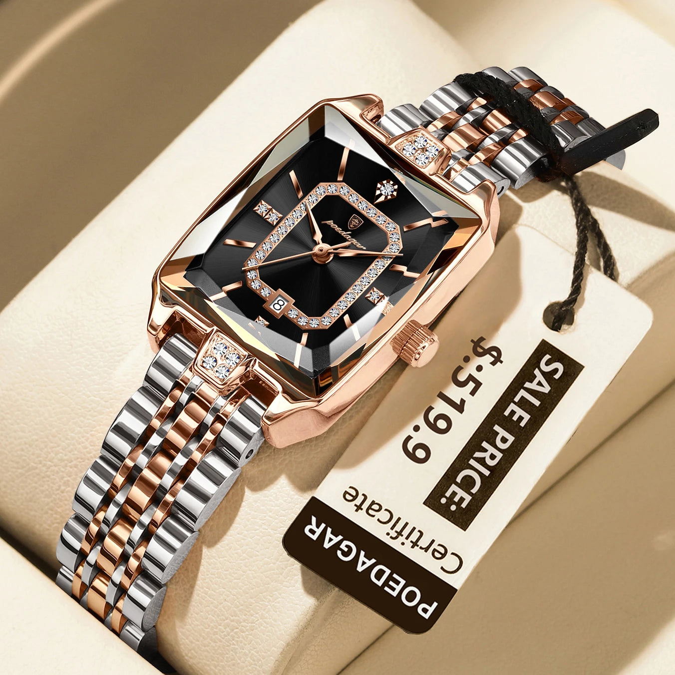 POEDAGAR Luxury Rectangle Watch For Woman Waterproof Calendar Simple Ladies Watch Fashion Stainless Steel Quartz Women's Watches