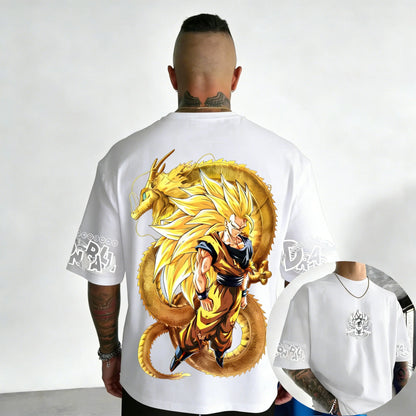 Dragon Ball Anime Super Saiyan 3 Co Branded Cotton T-shirt Men and Women's New Summer Street Loose Casual Large Short Sleeve Top